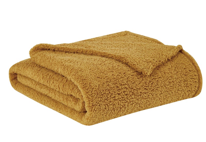 Brooklyn Loom Marshmallow Sherpa Mustard Full/Queen Blanket 100% Polyester Microfiber Plush, Solid Casual Themed, Adult Bedding, Oeko-TEX Certified - Image 3